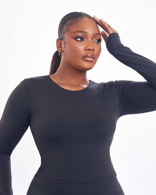 BP Basic Cropped Fitted Long Sleeve Tee - Black