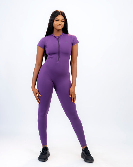 Flex Zip Jumpsuit (Short Sleeve) - Purple