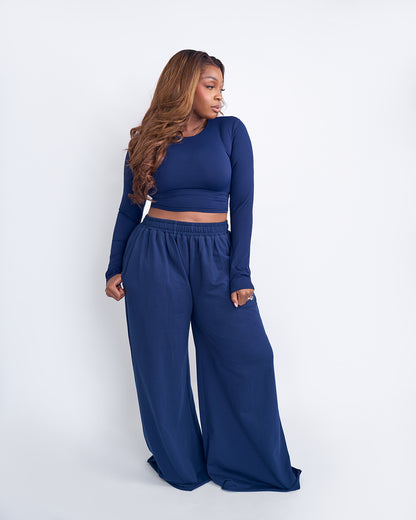 BP Basic Cropped Fitted Long Sleeve Tee - Navy Blue