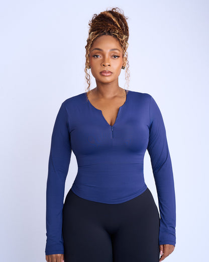 Second Skin Long Sleeve Top - Navy Blue