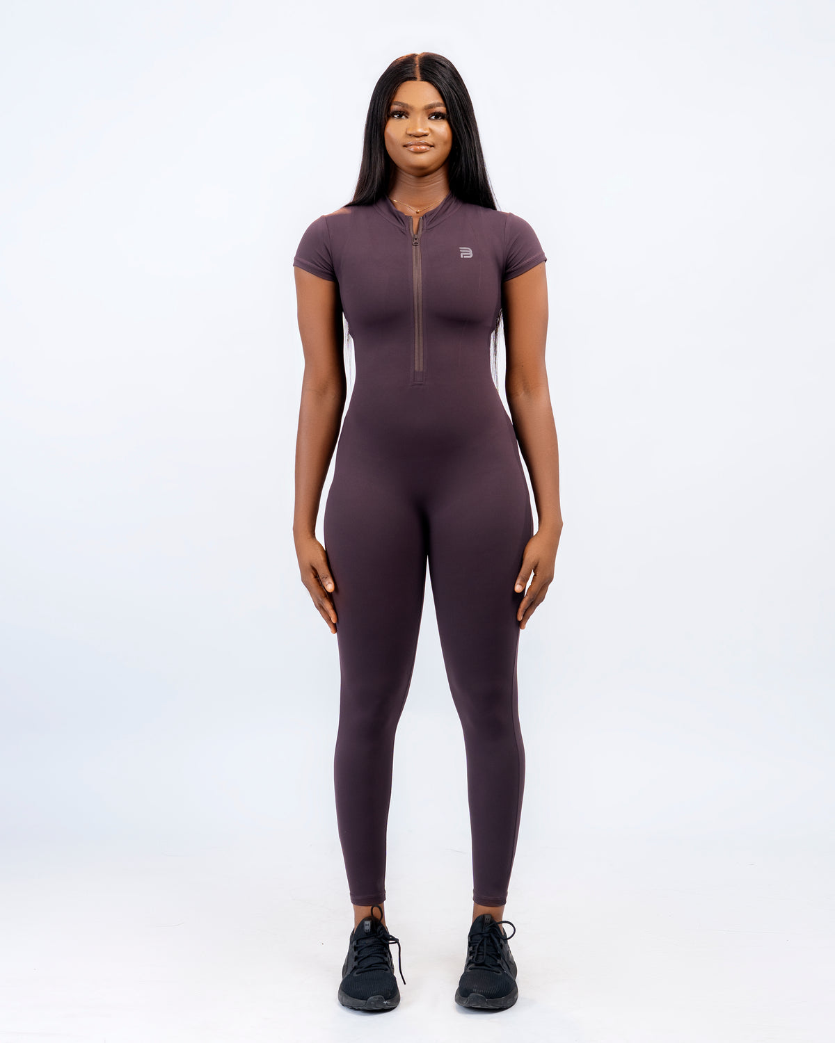 Flex Zip Jumpsuit (Short Sleeve) - Brown