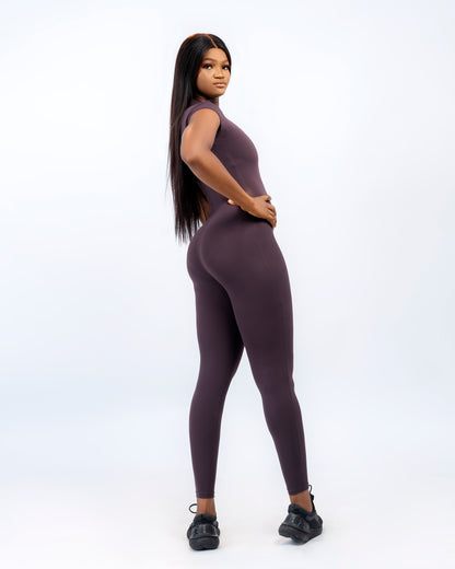 Flex Zip Jumpsuit (Short Sleeve) - Brown
