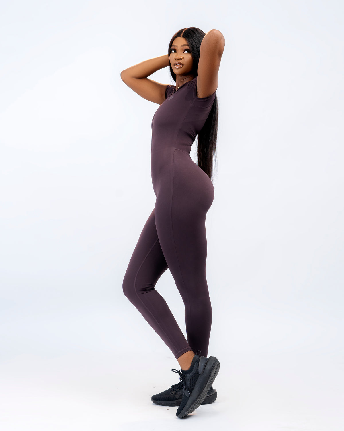 Flex Zip Jumpsuit (Short Sleeve) - Brown