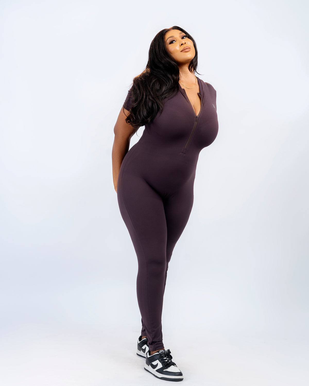 Flex Zip Jumpsuit (Short Sleeve) - Brown