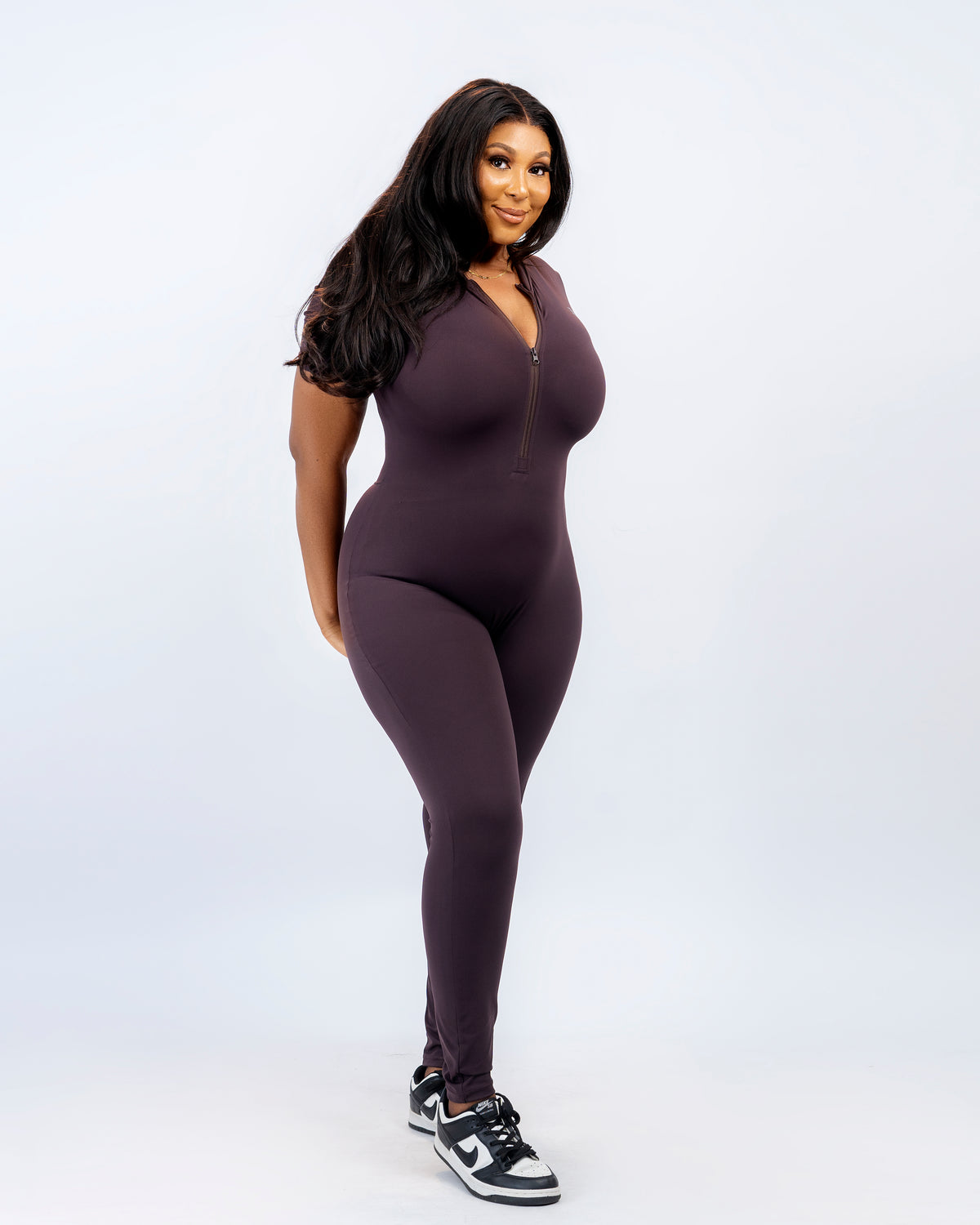 Flex Zip Jumpsuit (Short Sleeve) - Brown