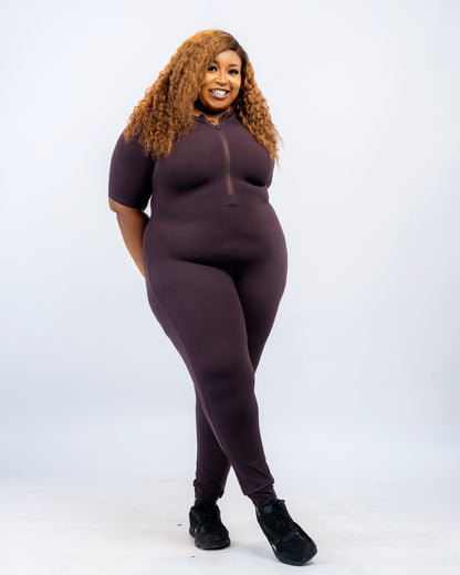 Flex Zip Jumpsuit (Short Sleeve) - Brown