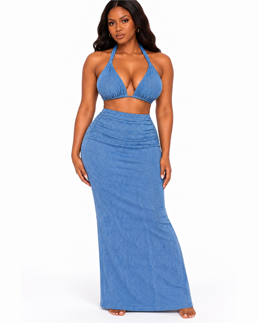 Swimsuit Full Set (Bra, Pant & Skirt) - Blue