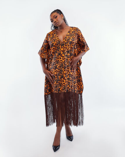 ORANGE ANKARA FRINGE DRESS