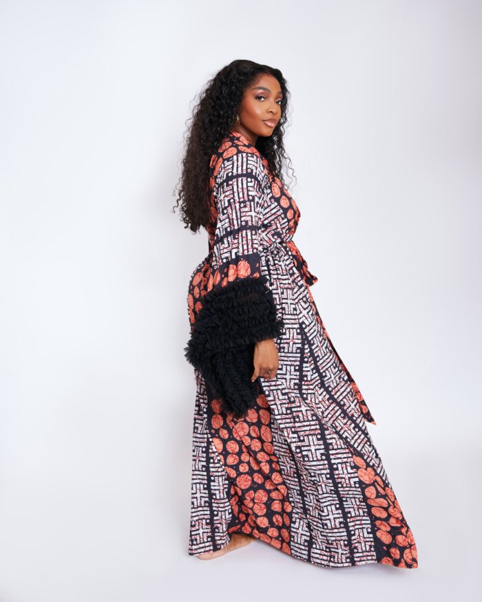 ROBE DRESS (ORANGE & BLACK) - Image 2