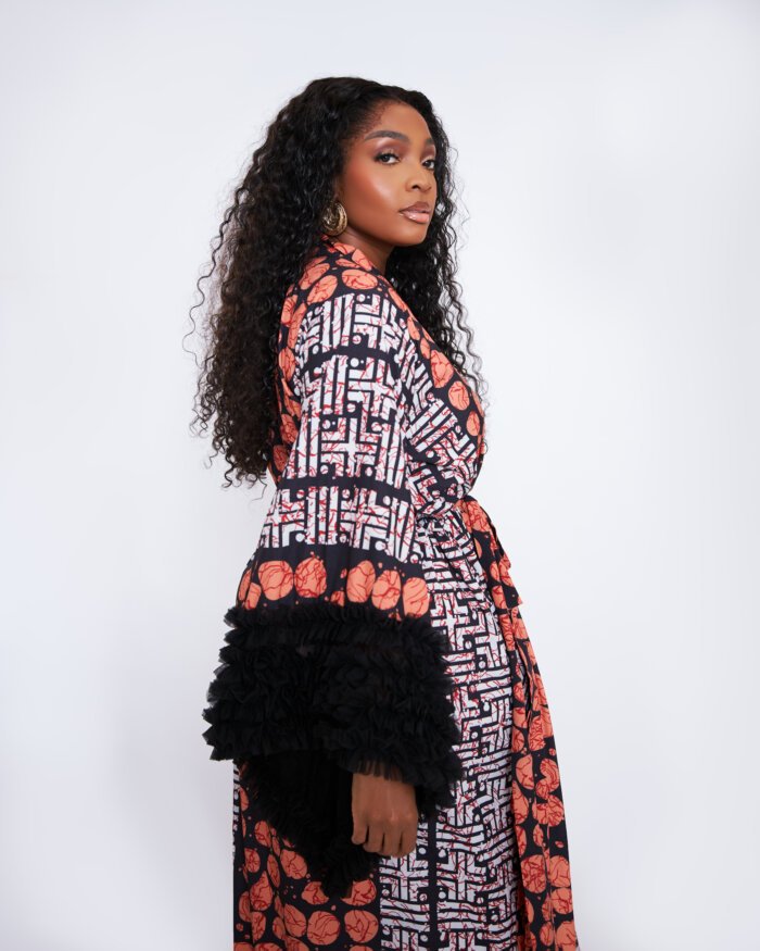 ROBE DRESS (ORANGE & BLACK) - Image 3