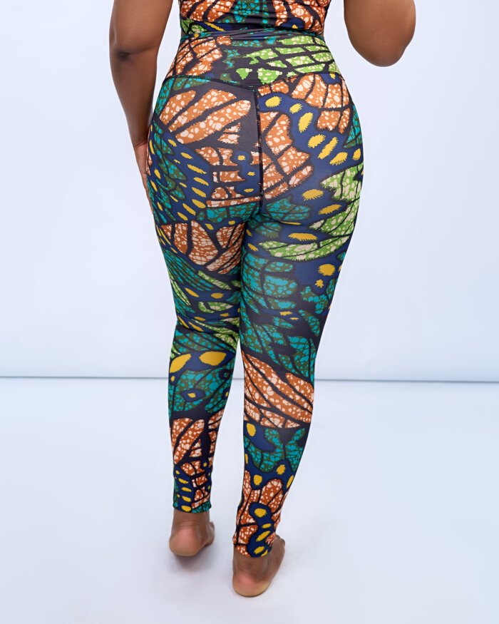 MULTICOLOURED ATHLETIC LEGGINGS (ORANGE&BLUE) - Image 2